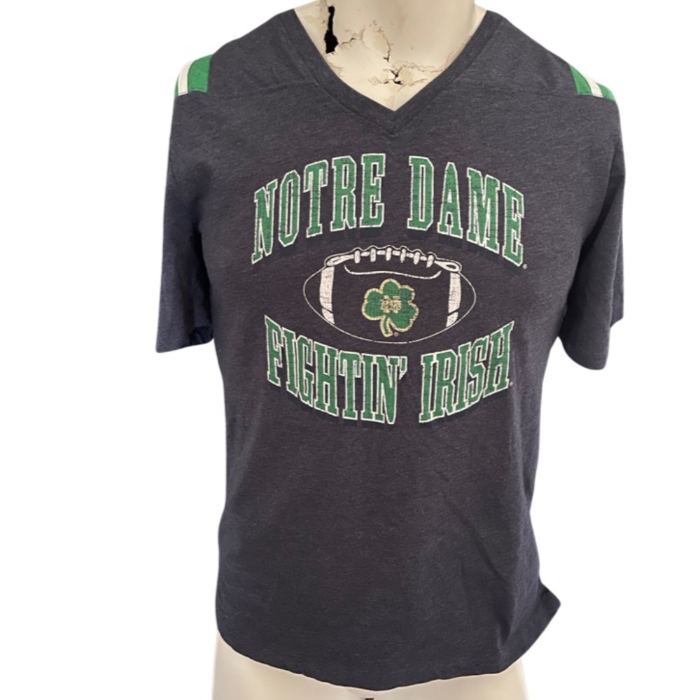 NCAA Notre Dame Fightin' Irish Gray V-Neck Tee with Green Accents